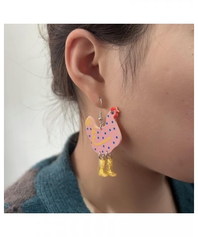 Acrylic Big Chicken Earrings, Funny Colorful Boots Chicken Dangle Dangle Earrings, Cock Drop Hen Chicken Earrings For Women G...