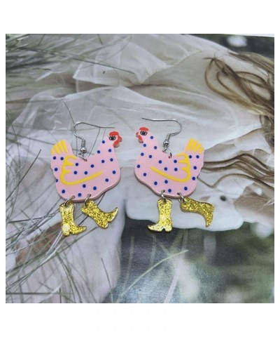 Acrylic Big Chicken Earrings, Funny Colorful Boots Chicken Dangle Dangle Earrings, Cock Drop Hen Chicken Earrings For Women G...