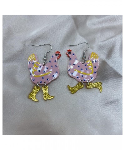 Acrylic Big Chicken Earrings, Funny Colorful Boots Chicken Dangle Dangle Earrings, Cock Drop Hen Chicken Earrings For Women G...