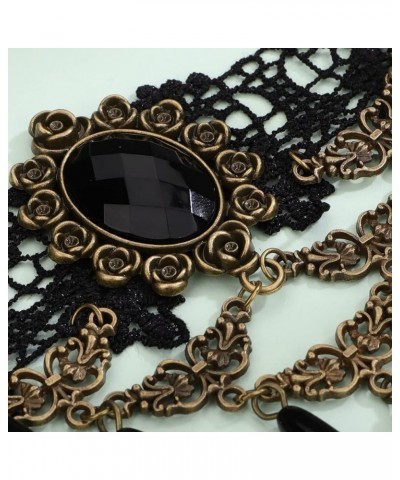 Black Lace Choker Crystal Beads Drop Dangle Tassel Necklaces Gothic Halloween Statement Necklaces Vintage Lace Wrap Choker Je...