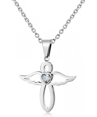 Jan-Dec Birthstone Necklaces for Women Cubic Zirconia Infinity with Cute Angel Wing Pendant Necklace for Girls April $7.08 Ne...