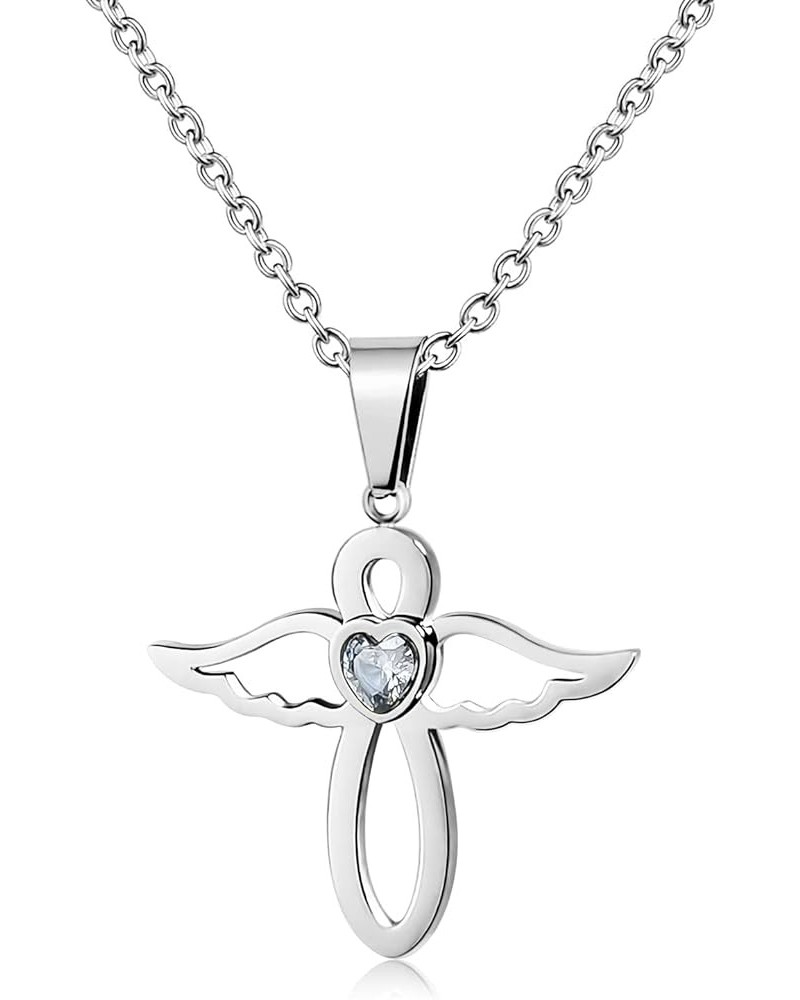 Jan-Dec Birthstone Necklaces for Women Cubic Zirconia Infinity with Cute Angel Wing Pendant Necklace for Girls April $7.08 Ne...