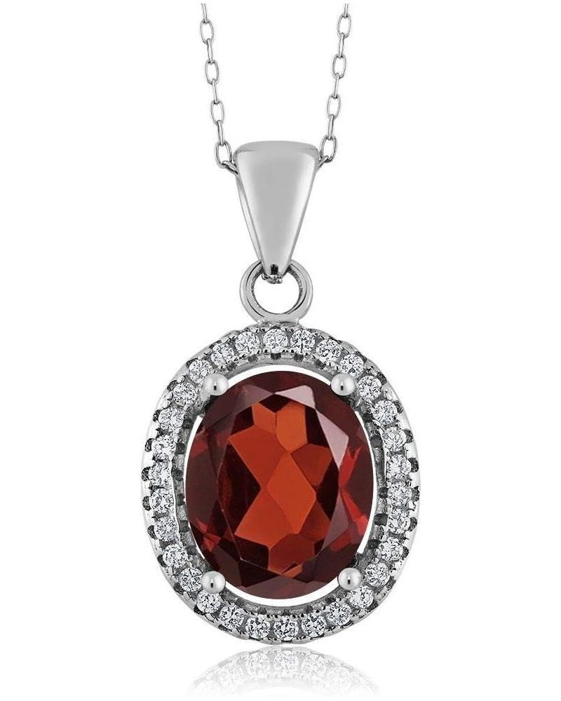 925 Sterling Silver Red Garnet Pendant Necklace For Women (4.00 Cttw, Oval 11X9MM, Gemstone Birthstone, with 18 Inch Silver C...