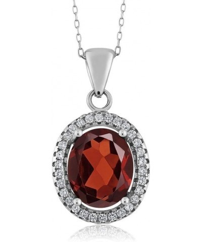 925 Sterling Silver Red Garnet Pendant Necklace For Women (4.00 Cttw, Oval 11X9MM, Gemstone Birthstone, with 18 Inch Silver C...