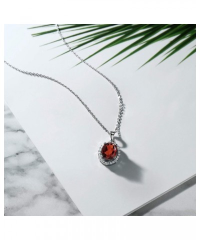 925 Sterling Silver Red Garnet Pendant Necklace For Women (4.00 Cttw, Oval 11X9MM, Gemstone Birthstone, with 18 Inch Silver C...