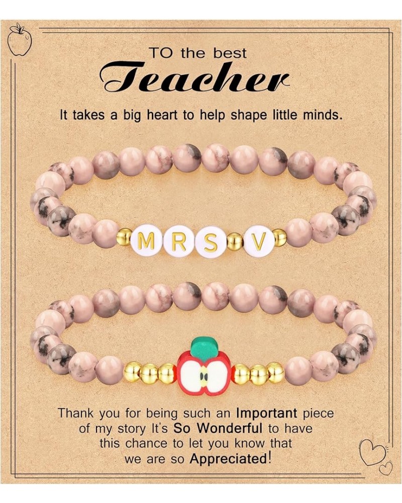 Teacher Appreciation Gifts for Women,Teacher Must Haves Initial Bracelet Mrs Miss End of Year Teacher Gifts Thank You for Hel...