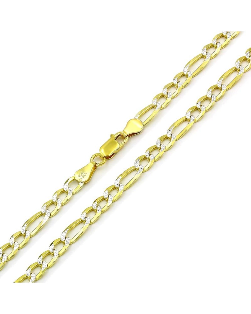 925 Italian Sterling Silver 3mm - 10.5mm Solid Figaro Diamond Cut Chain, ITProLux Yellow Gold Plated Pave Link Necklace or Br...