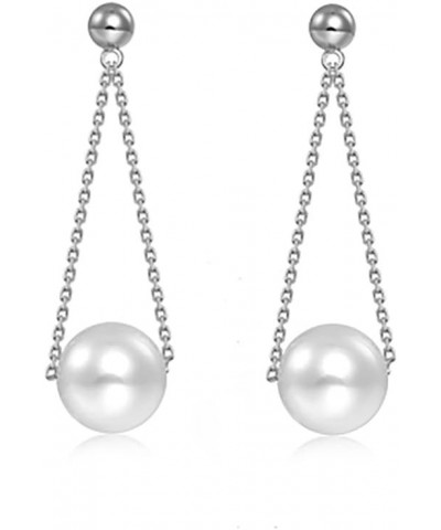 925 Sterling Silver Pearl Dangle Earrings Chain for Women Teen Girls Pearl Dangling Earrings Wedding Bridal Earrings A-Silver...