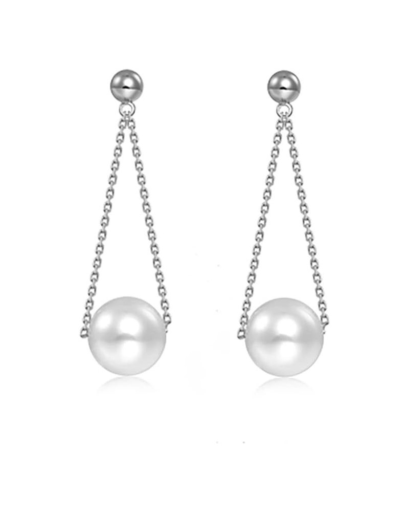 925 Sterling Silver Pearl Dangle Earrings Chain for Women Teen Girls Pearl Dangling Earrings Wedding Bridal Earrings A-Silver...