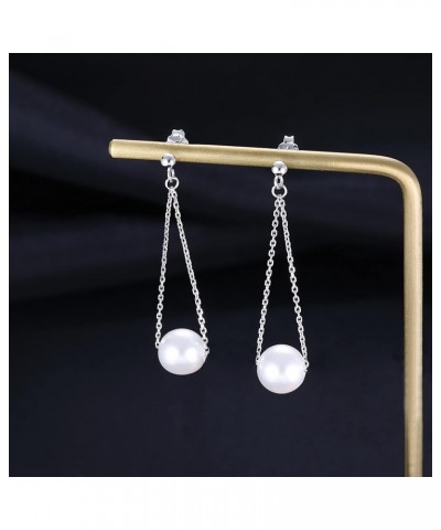 925 Sterling Silver Pearl Dangle Earrings Chain for Women Teen Girls Pearl Dangling Earrings Wedding Bridal Earrings A-Silver...