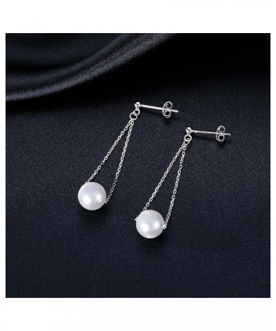 925 Sterling Silver Pearl Dangle Earrings Chain for Women Teen Girls Pearl Dangling Earrings Wedding Bridal Earrings A-Silver...