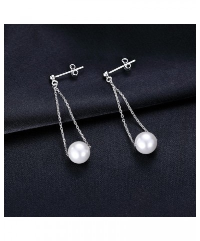 925 Sterling Silver Pearl Dangle Earrings Chain for Women Teen Girls Pearl Dangling Earrings Wedding Bridal Earrings A-Silver...