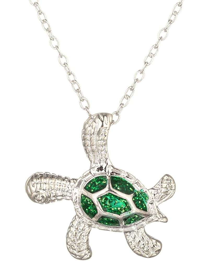 Sea Turtle Pendant Necklace for Women Men Girls Boys, Silver Plated Link Chain Animal Jewlery Z-green $5.26 Necklaces