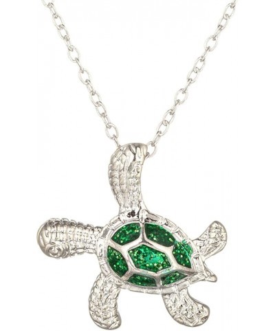 Sea Turtle Pendant Necklace for Women Men Girls Boys, Silver Plated Link Chain Animal Jewlery Z-green $5.26 Necklaces