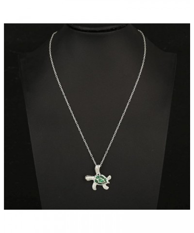 Sea Turtle Pendant Necklace for Women Men Girls Boys, Silver Plated Link Chain Animal Jewlery Z-green $5.26 Necklaces