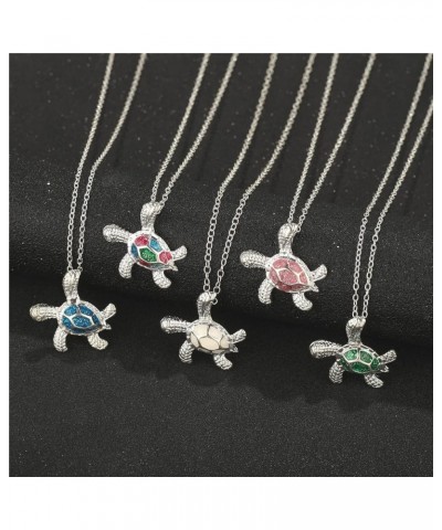 Sea Turtle Pendant Necklace for Women Men Girls Boys, Silver Plated Link Chain Animal Jewlery Z-green $5.26 Necklaces