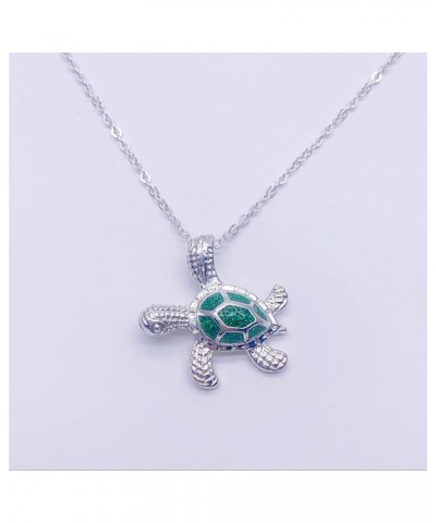 Sea Turtle Pendant Necklace for Women Men Girls Boys, Silver Plated Link Chain Animal Jewlery Z-green $5.26 Necklaces