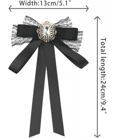 Women's Bow Brooch Long Webbing with Lace Trim Elegant Ribbon Brooch Black $9.68 Brooches & Pins