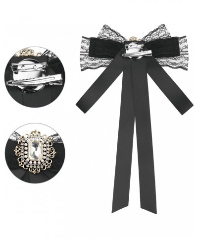 Women's Bow Brooch Long Webbing with Lace Trim Elegant Ribbon Brooch Black $9.68 Brooches & Pins