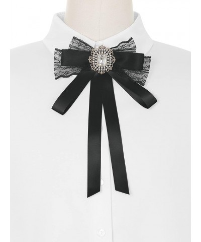 Women's Bow Brooch Long Webbing with Lace Trim Elegant Ribbon Brooch Black $9.68 Brooches & Pins