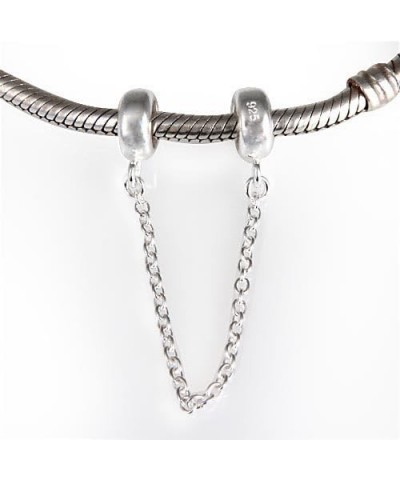 Safety Chain with Rubber Stopper Beads 925 Sterling Silver Safety Chain Charms Fits European Bracelet Silver $9.83 Bracelets