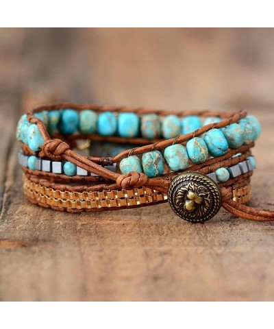 Boho Jasper Natural Stone Handmade Wrap Bracelet Bead Jewelry Bohemian Style Multilayer Wraps Bracelet Gemstone Beads Bracele...