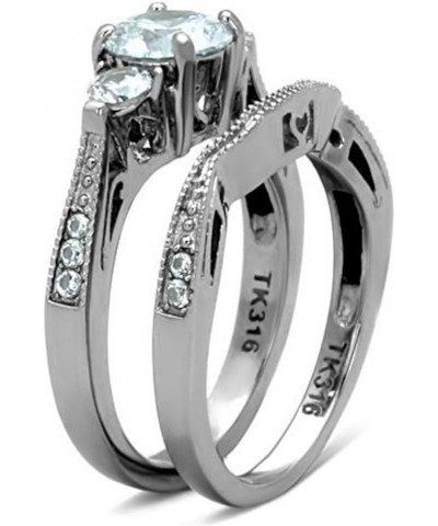 Her and His Stainless Steel Wedding and Engagement Ring and Titanium Wedding Band Set Women's Size 07 Men's Size 11 $20.50 Sets