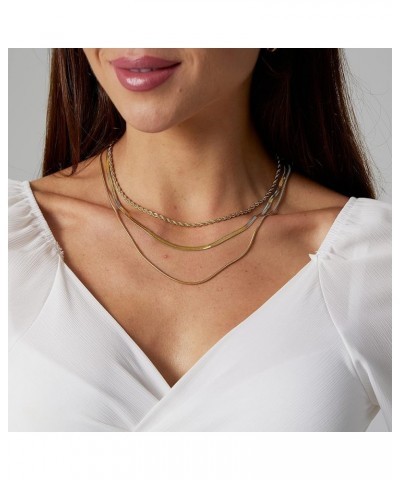 14K Gold Filled Herringbone Choker Necklace Set Double Layer Snake Chain Herringbone Chain Necklace Layering Necklace Set Cub...