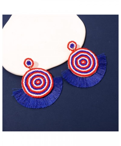 July 4th Earrings for Women Handmade Beaded Fan Tassel Earrings Red White Blue Drop Dangle Earrings for Independent Day Patri...