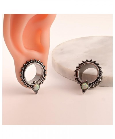 2PCS Simple Elegant Opal Hypoallergenic Stainless Steel 0g 2g Plugs Ear Gauges Tunnels Piercing Expander Stretchers Fashion B...