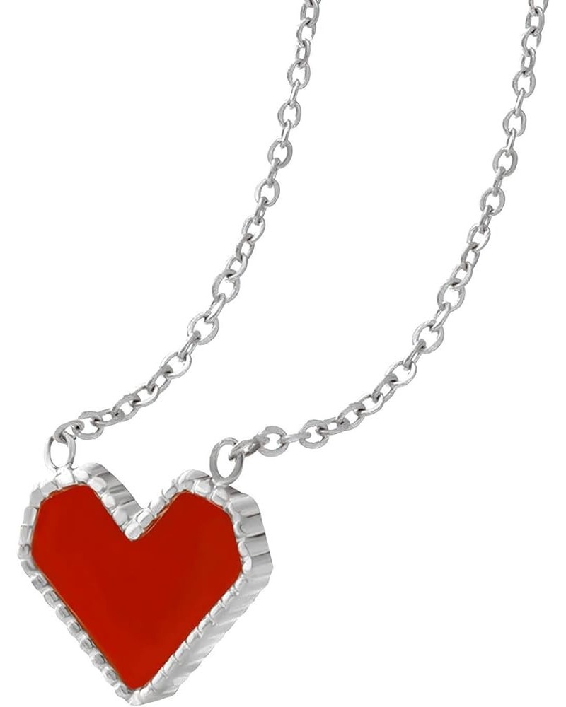 Tongu Heart Necklace Vintage Small Red Heart Pendant Clavicle Chain Fashion Jewelry Suitable for All Women and Girls Silver $...