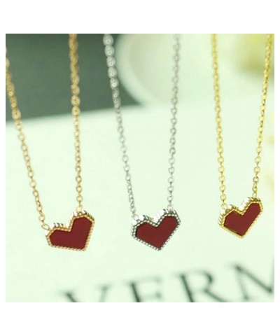 Tongu Heart Necklace Vintage Small Red Heart Pendant Clavicle Chain Fashion Jewelry Suitable for All Women and Girls Silver $...