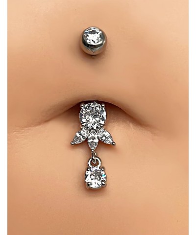 G23 Titanium Belly Ring 316L Surgical Steel Belly Button Rings Cubic Zirconia Dangling Navel Rings Belly Button Barbells 14 G...