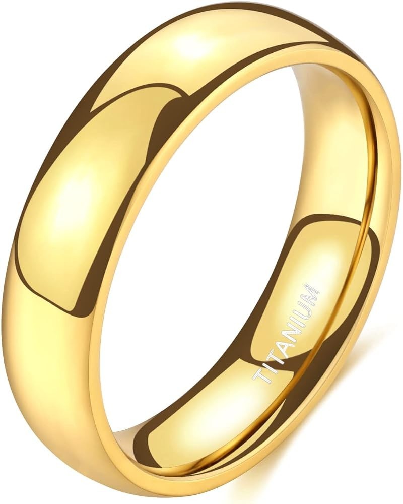 2mm 4mm 6mm Gold Titanium Ring Plain Dome High Polished Wedding Band Comfort Fit Size 3-13.5 6mm 7.5 $9.17 Rings