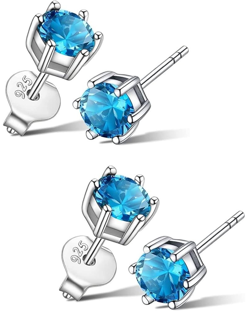 2 Pairs Authentic Sterling Silver Birthstone Stud Earrings 4mm 0.25 Carat Tiny Cubic Zirconia Diamond Gemstone Hypoallergenic...