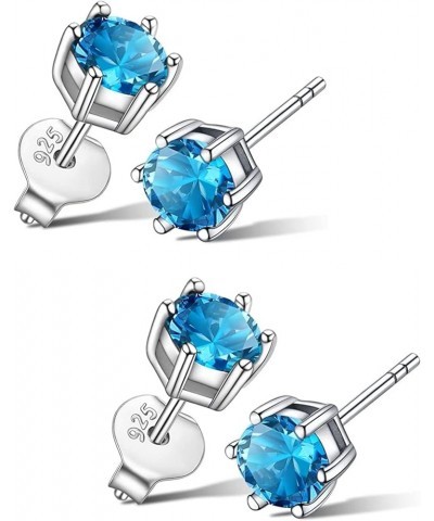 2 Pairs Authentic Sterling Silver Birthstone Stud Earrings 4mm 0.25 Carat Tiny Cubic Zirconia Diamond Gemstone Hypoallergenic...