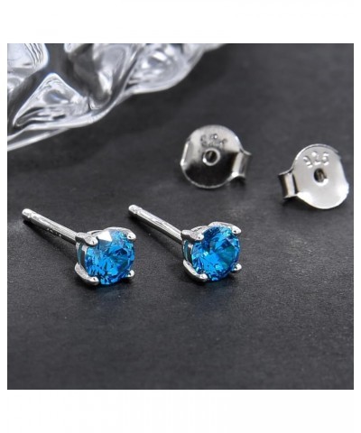 2 Pairs Authentic Sterling Silver Birthstone Stud Earrings 4mm 0.25 Carat Tiny Cubic Zirconia Diamond Gemstone Hypoallergenic...