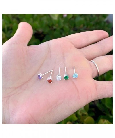 2 Pairs Authentic Sterling Silver Birthstone Stud Earrings 4mm 0.25 Carat Tiny Cubic Zirconia Diamond Gemstone Hypoallergenic...