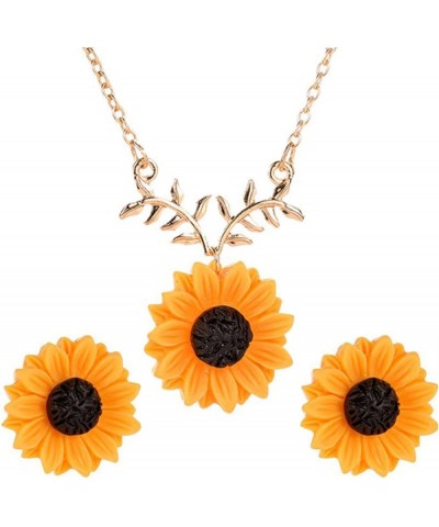 Sunflower Earrings Boho Sunflower Necklace Ring Set for Women Girls Trendy Sunflower Dangle Drop Earrings for Summer Dainty F...