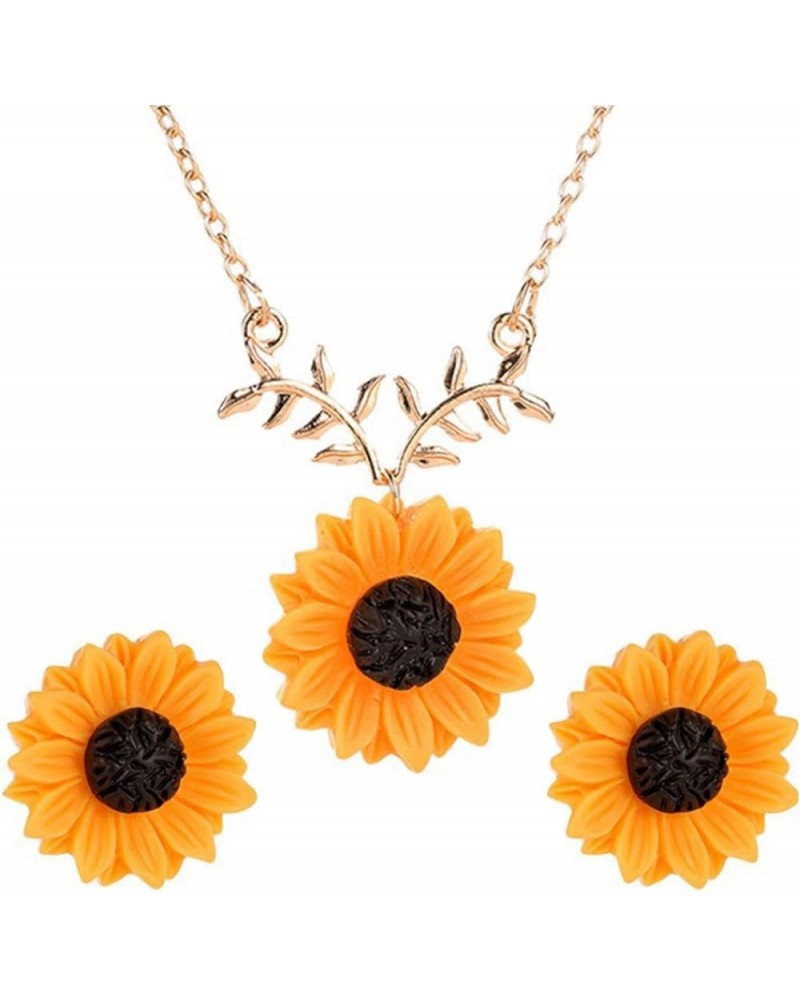 Sunflower Earrings Boho Sunflower Necklace Ring Set for Women Girls Trendy Sunflower Dangle Drop Earrings for Summer Dainty F...