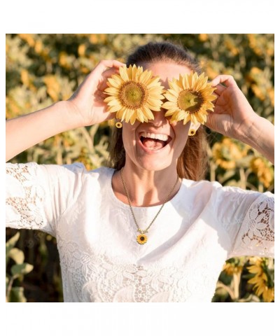 Sunflower Earrings Boho Sunflower Necklace Ring Set for Women Girls Trendy Sunflower Dangle Drop Earrings for Summer Dainty F...