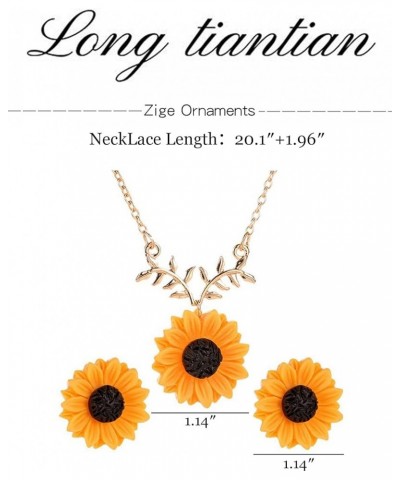 Sunflower Earrings Boho Sunflower Necklace Ring Set for Women Girls Trendy Sunflower Dangle Drop Earrings for Summer Dainty F...