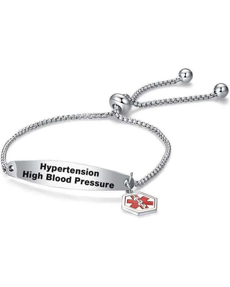 Red Medical Alert ID Bracelet for Women Men Emergency First Aid Engraved Adjustable Stainless Steel Chain Bracelets Hypertens...