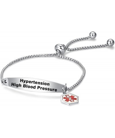 Red Medical Alert ID Bracelet for Women Men Emergency First Aid Engraved Adjustable Stainless Steel Chain Bracelets Hypertens...