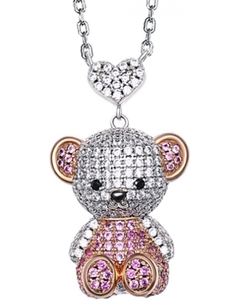 Teddy Bear Pendant Necklace for Women Girls Cubic Zirconia Palladium Plated Animal Jewelry Gifts $12.00 Necklaces