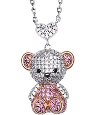 Teddy Bear Pendant Necklace for Women Girls Cubic Zirconia Palladium Plated Animal Jewelry Gifts $12.00 Necklaces