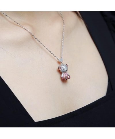 Teddy Bear Pendant Necklace for Women Girls Cubic Zirconia Palladium Plated Animal Jewelry Gifts $12.00 Necklaces