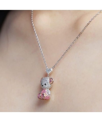 Teddy Bear Pendant Necklace for Women Girls Cubic Zirconia Palladium Plated Animal Jewelry Gifts $12.00 Necklaces