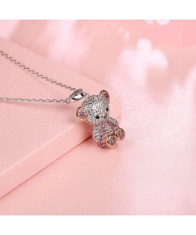 Teddy Bear Pendant Necklace for Women Girls Cubic Zirconia Palladium Plated Animal Jewelry Gifts $12.00 Necklaces