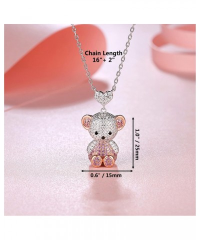 Teddy Bear Pendant Necklace for Women Girls Cubic Zirconia Palladium Plated Animal Jewelry Gifts $12.00 Necklaces